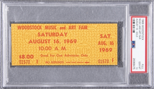 1969 Woodstock Music & Art Fair Aug 16 Ticket (PSA GEM MT 10)